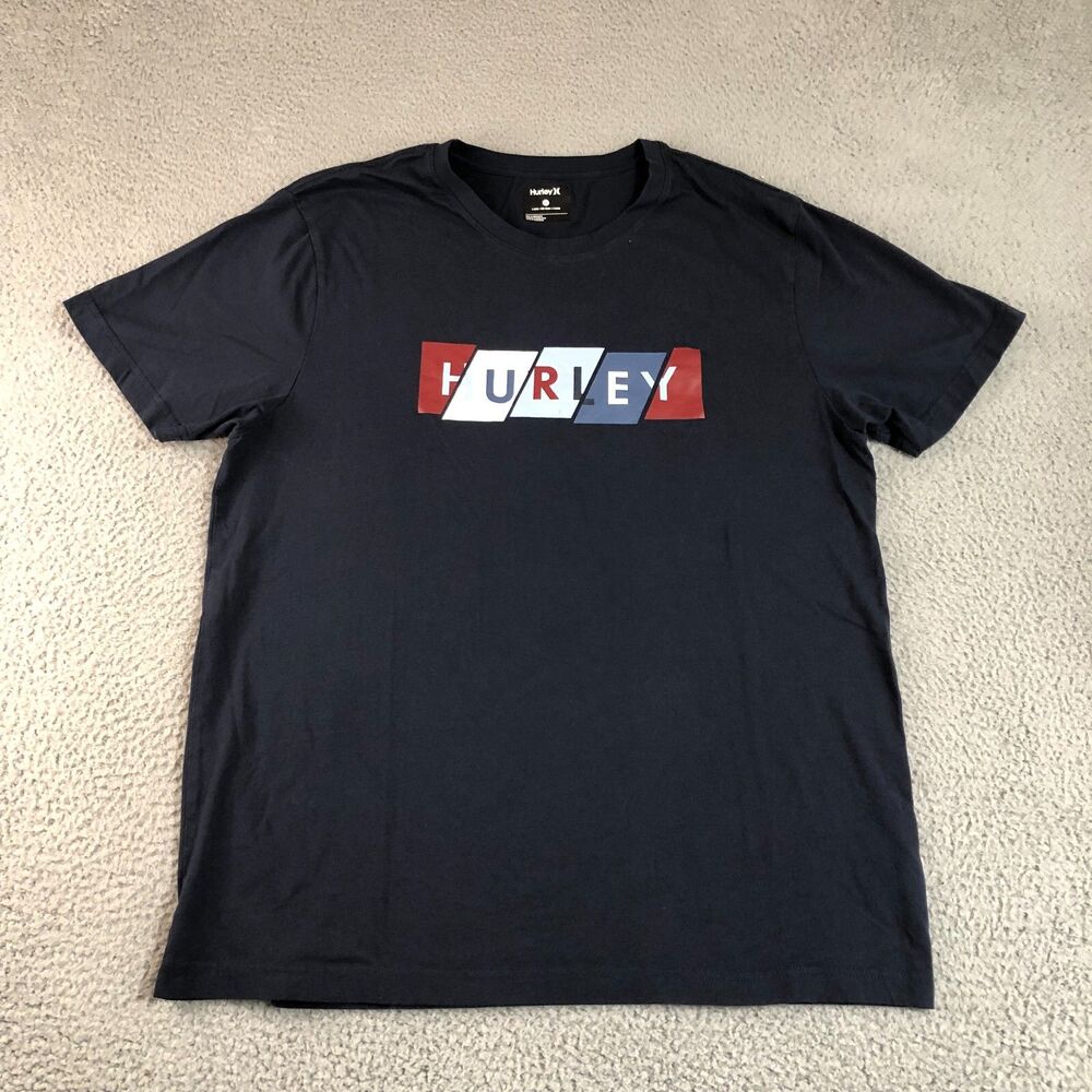 Hurley T-Shirt Mens XL Blue Surf Skate Graphic Logo Tee Crew Neck Short Sleeve